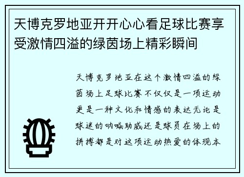 天博克罗地亚开开心心看足球比赛享受激情四溢的绿茵场上精彩瞬间
