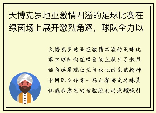天博克罗地亚激情四溢的足球比赛在绿茵场上展开激烈角逐，球队全力以赴争夺胜利荣耀